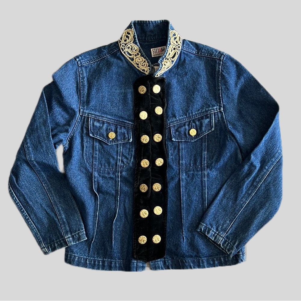 1980’s-90’s Stefano International gold Indian head double front denim jacket